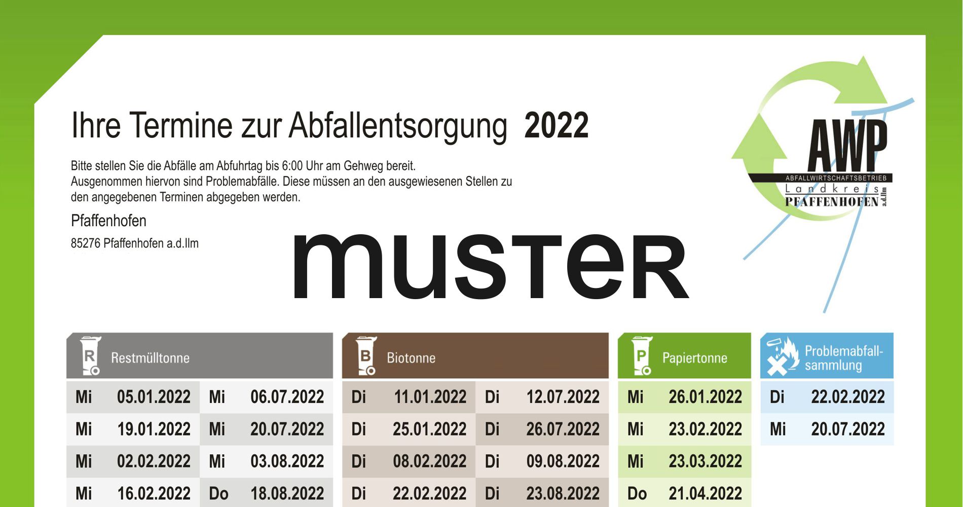 Abfuhrtermine für 2022 jetzt online