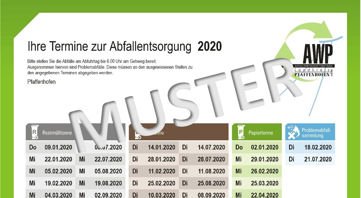 Abfuhrtermine für 2020 jetzt online