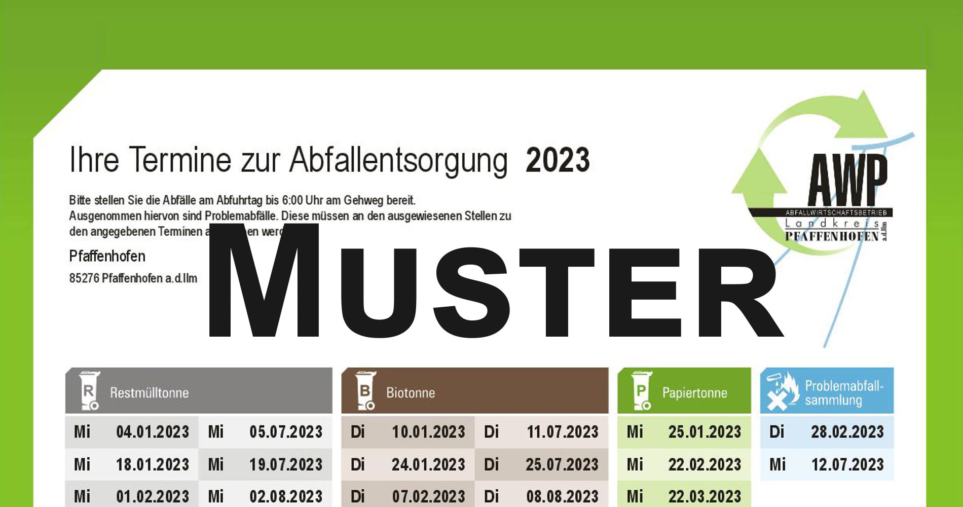 Abfuhrtermine für 2023 jetzt online