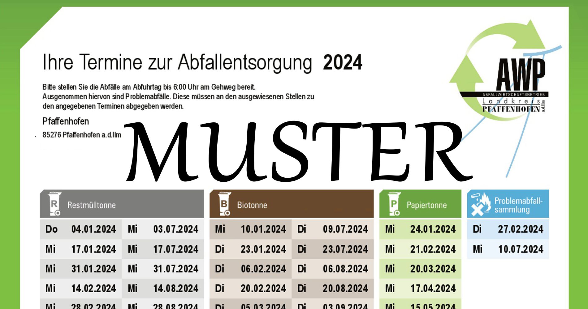 Abfuhrtermine für 2024 sind online