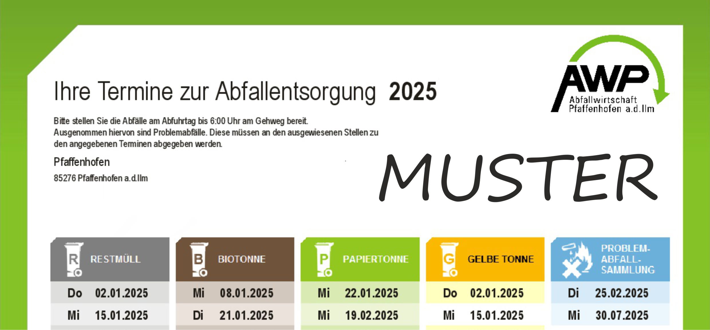 Abfuhrtermine für 2025 sind online